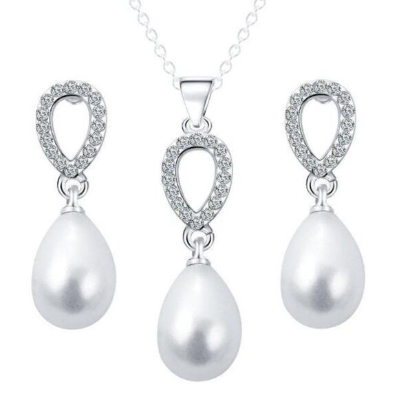 17KM®  Simulated Pearl Pendant Necklace & Earrings - Picture 1 of 6
